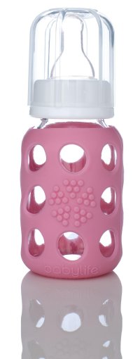 Lifefactory 4oz Glass Baby Bottle PINK