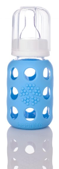 Lifefactory 4oz Glass Baby Bottle SKY BLUE