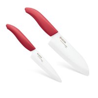 Ceramic Knife Gift Set: 3 inch Paring 5.5 inch Santoku With Red Handles