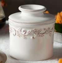 Butter Bell Crock White Linen Antique